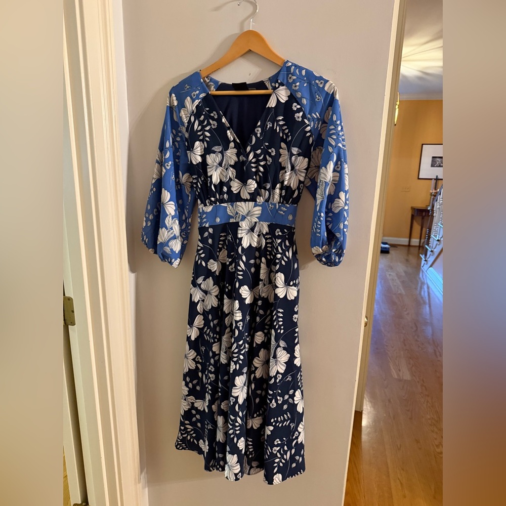 Maison Tara Navy and White Sundress with 3/4 Bishop Sleeves - Picture 1 of 3